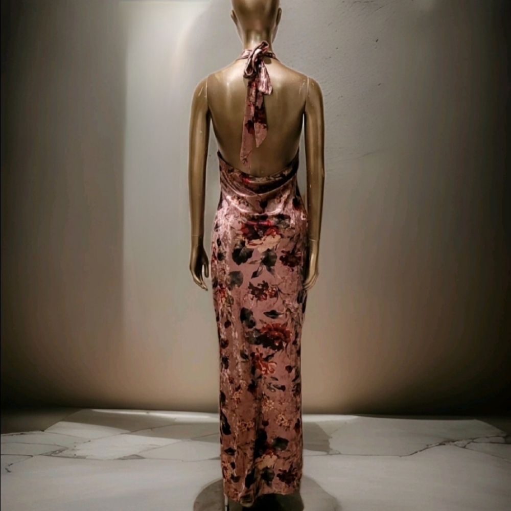 NWT Elegant Blush Floral Velvet Draped Neck Bodycon Day Maxi Dress Sz M - Picture 11 of 16